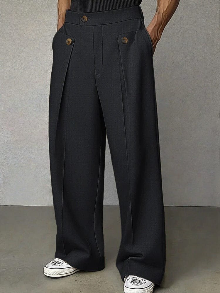 Men's High-Waisted Wide-Leg Trousers - Dark Grey