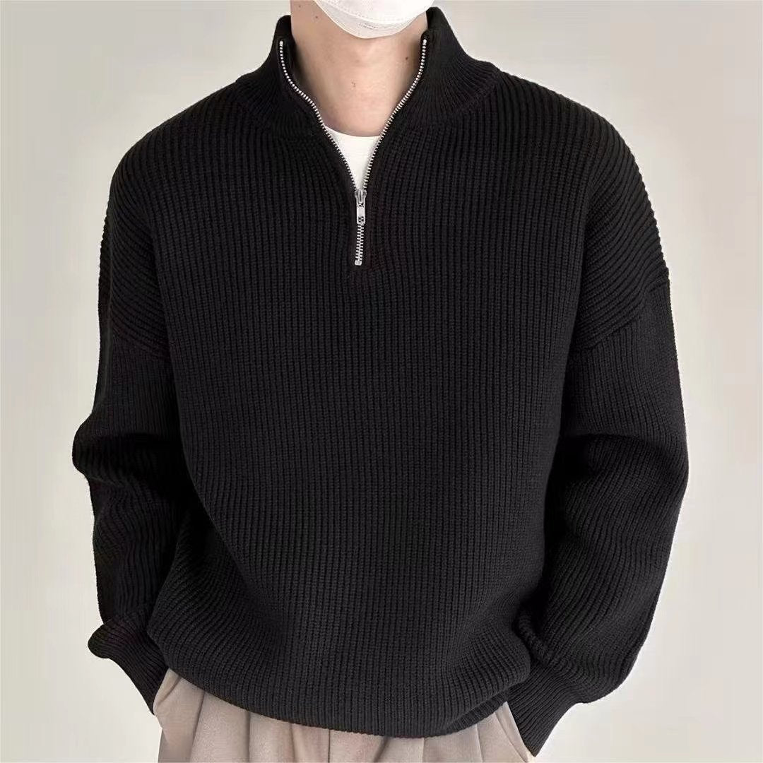 Men's Ribbed Quarter-Zip Jumper - Black