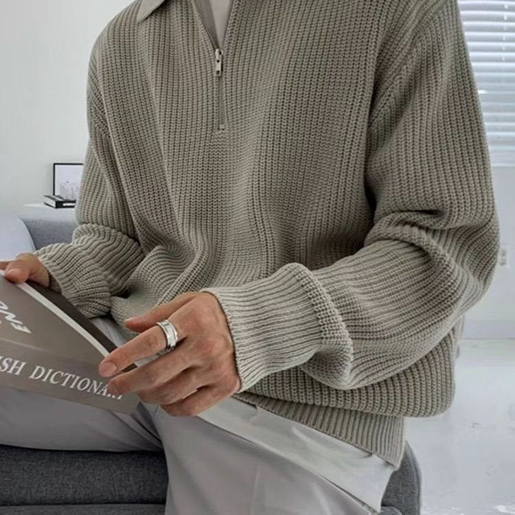Men's Ribbed Quarter-Zip Jumper - Grey