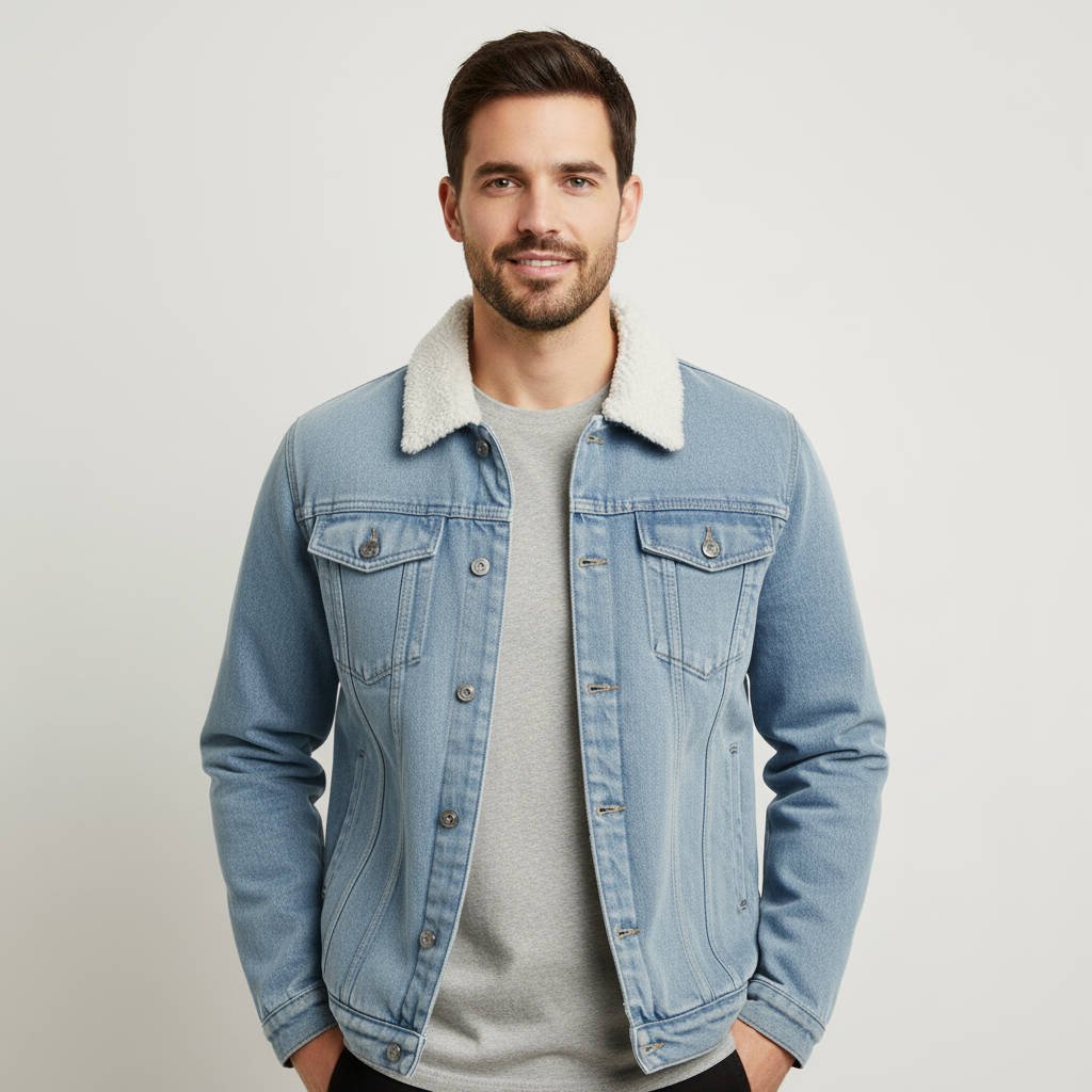 Men's Sherpa Denim Trucker Jacket - Blue