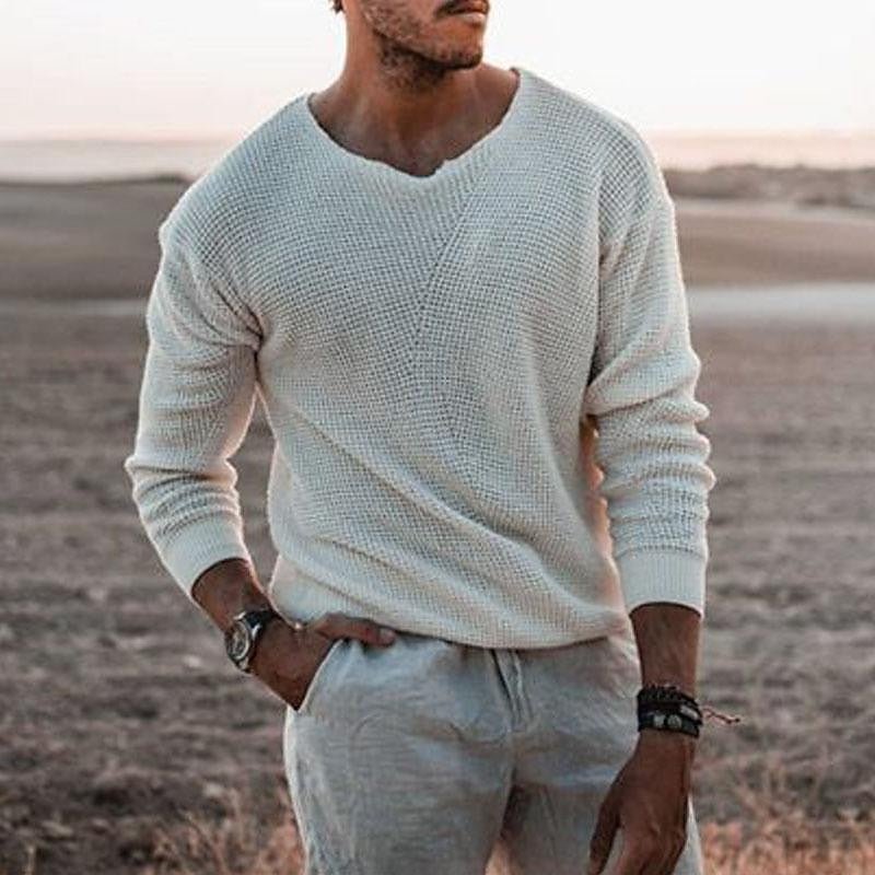 Men's V-Neck Knit Jumper - White