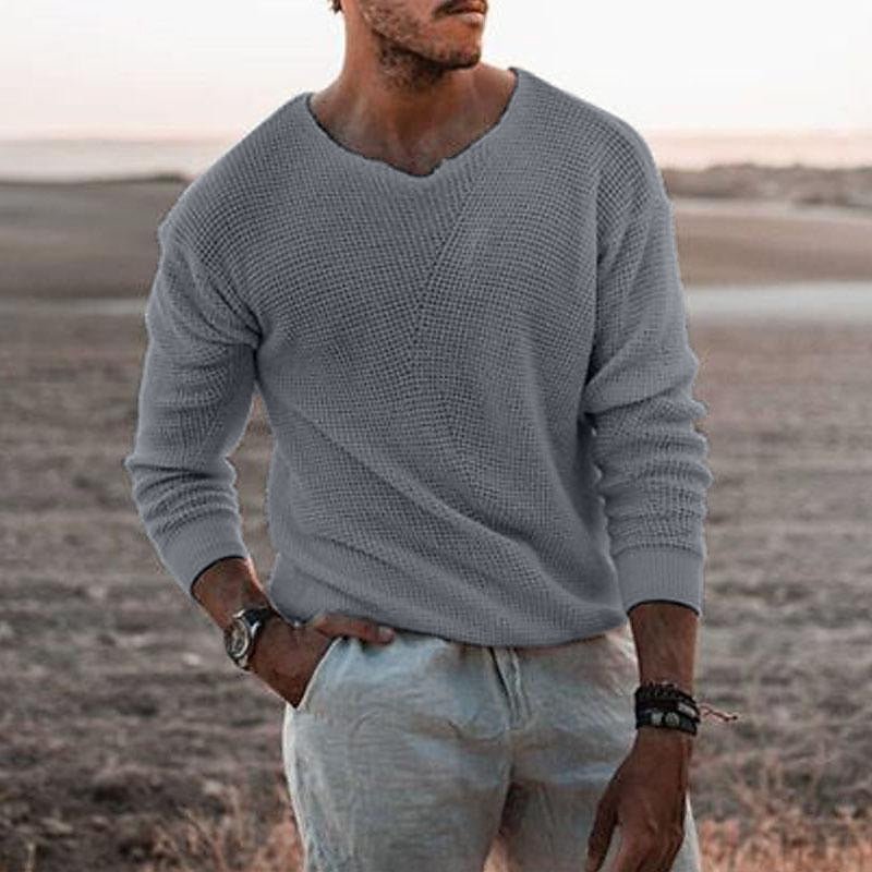 Men's V-Neck Knit Jumper - Grey