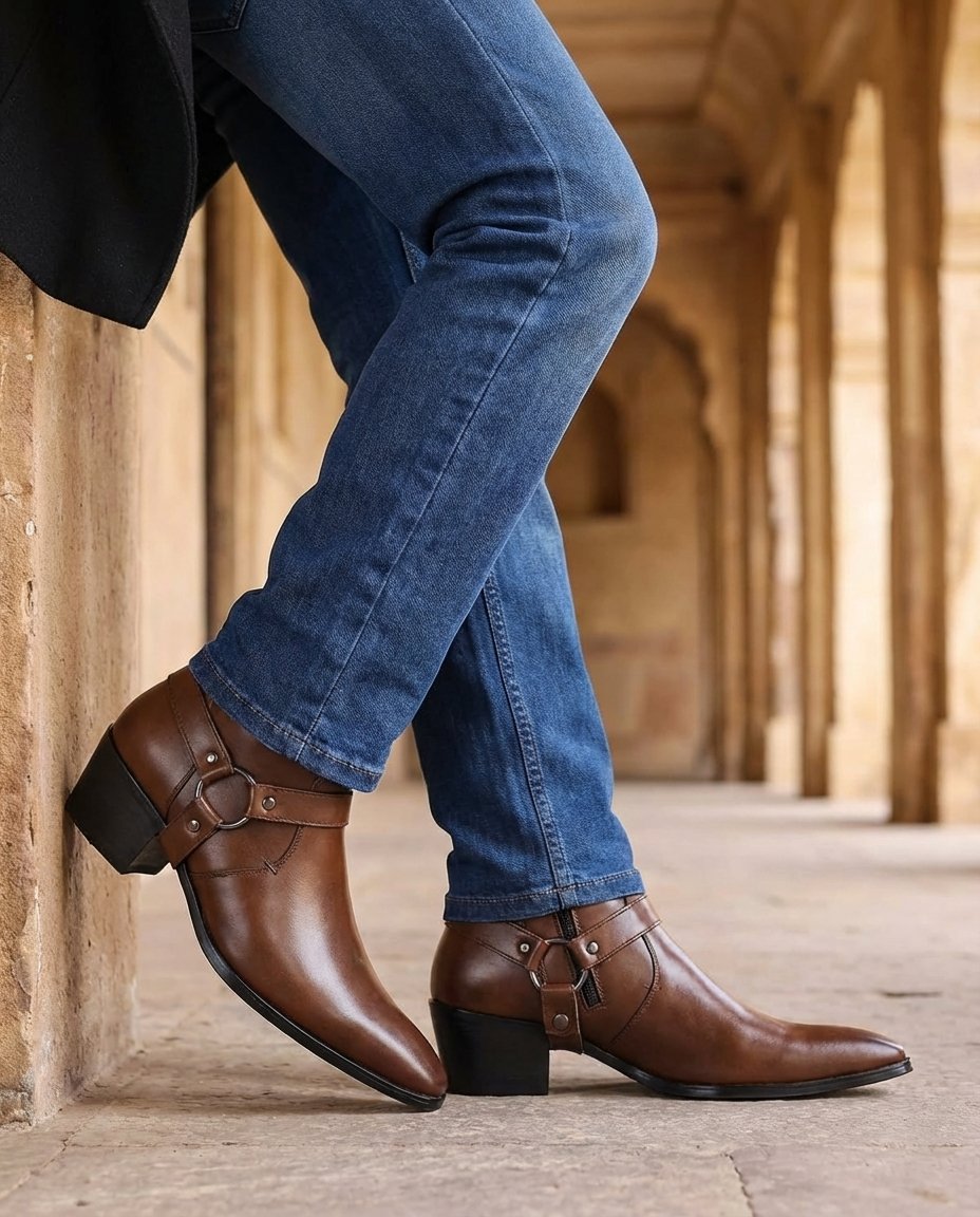 Men's Leather Harness Ankle Boots