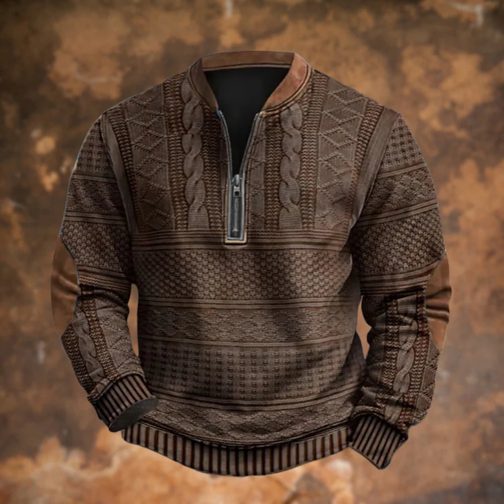 Men's Quarter-Zip Knit Jumper - Brown