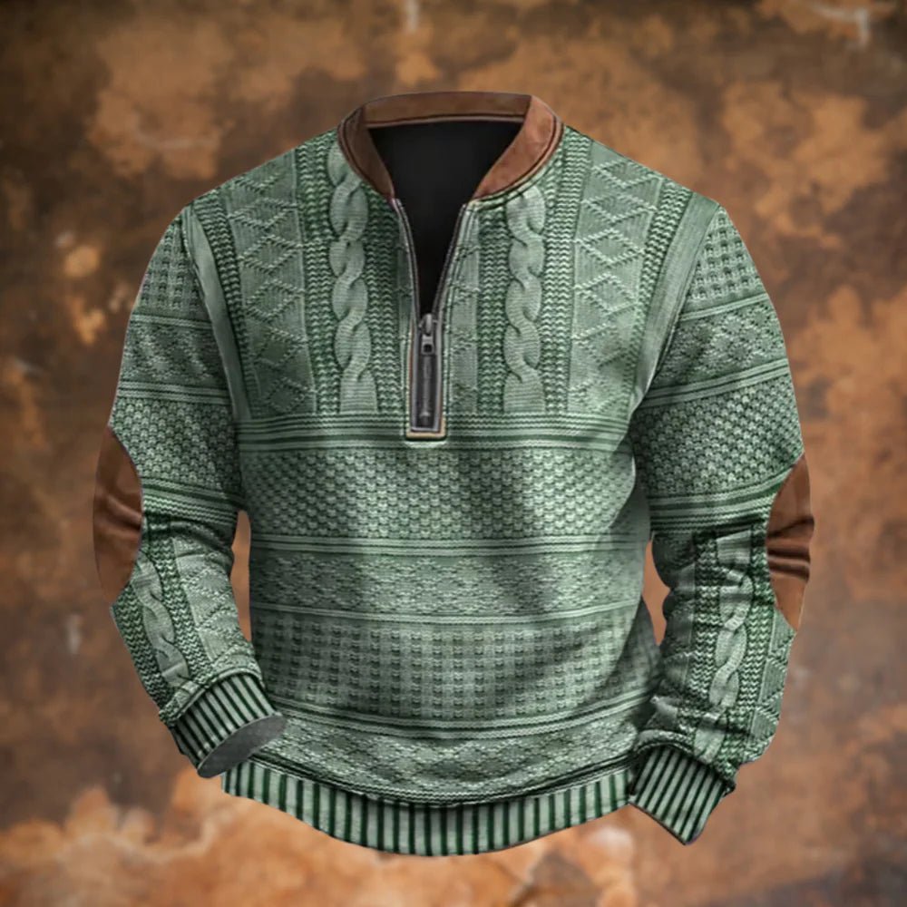 Men's Quarter-Zip Knit Jumper - Green