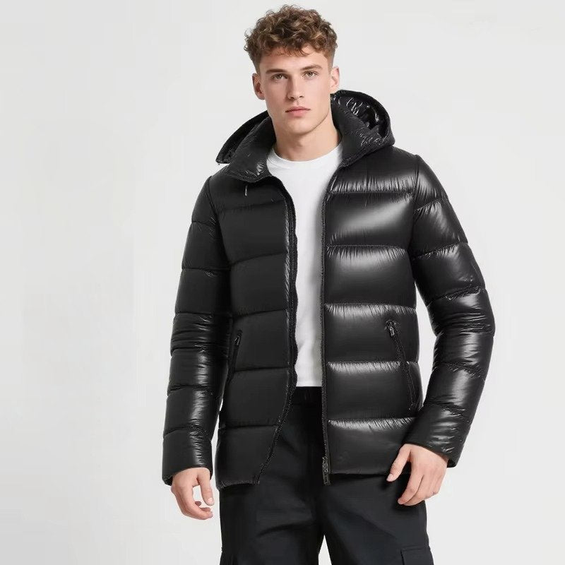 Men's Hooded Puffer Jacket - Black