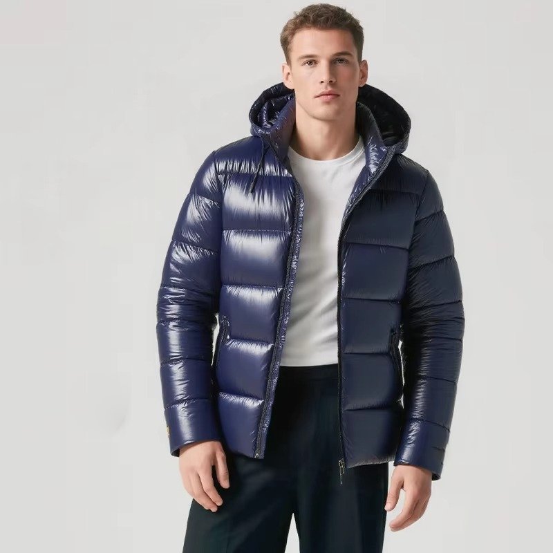 Men's Hooded Puffer Jacket - Navy Blue