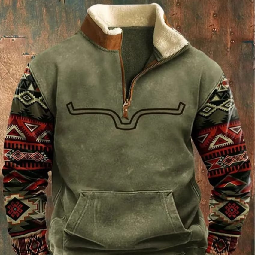 Men's Quarter-Zip Sherpa Sweatshirt - Army Green