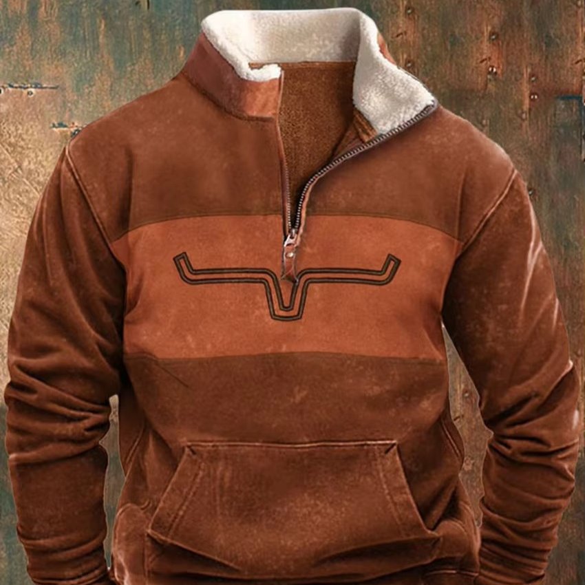 Men's Quarter-Zip Sherpa Sweatshirt - coffee