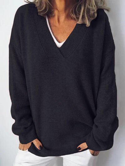 Women's Oversized V-Neck Jumper - Black