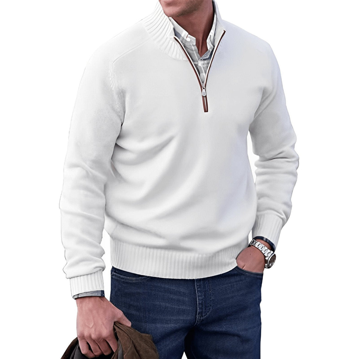 Men's Knit Quarter-Zip Jumper - White
