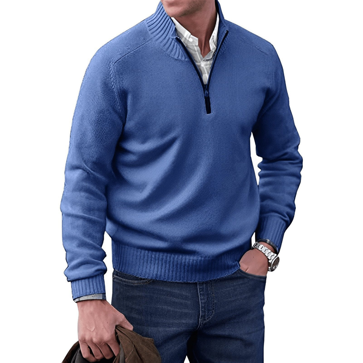 Men's Knit Quarter-Zip Jumper - Blue