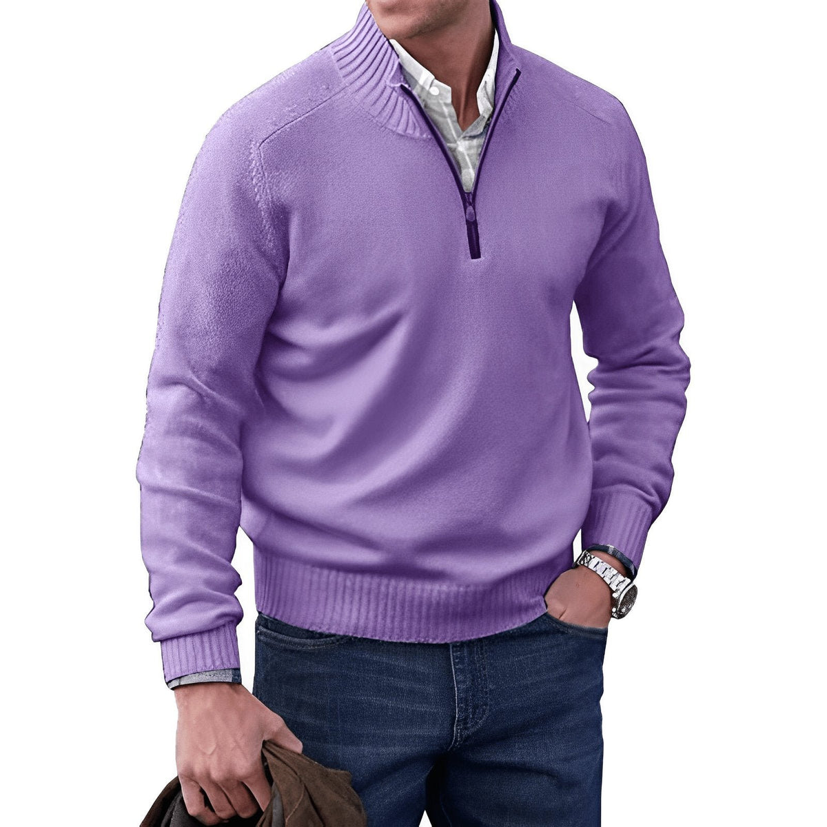 Men's Knit Quarter-Zip Jumper - Purple
