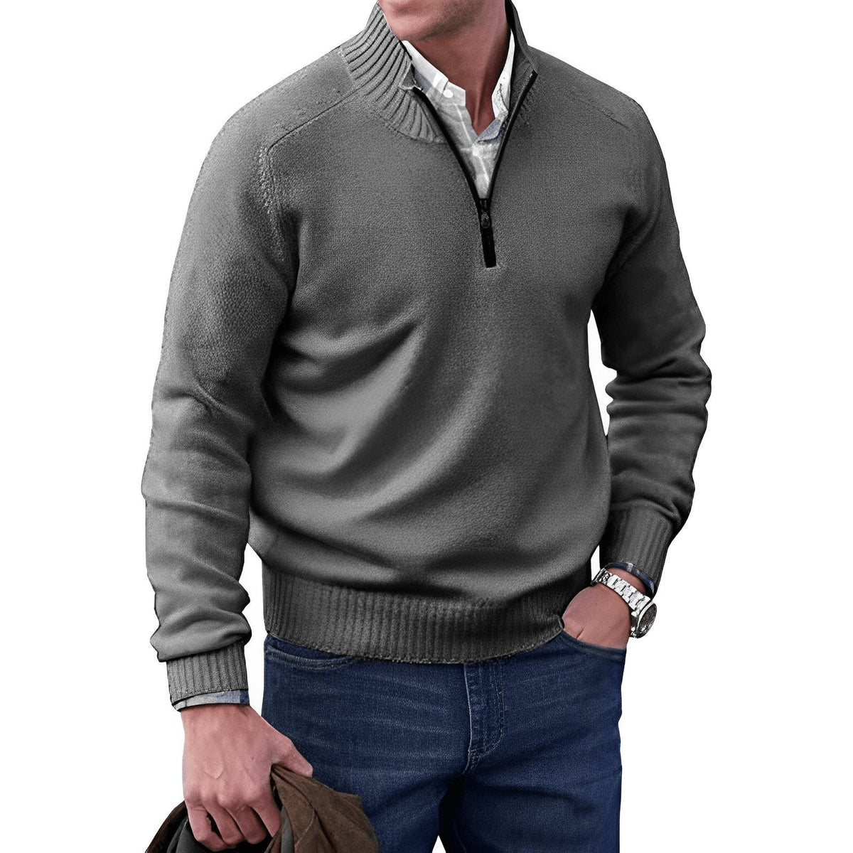 Men's Knit Quarter-Zip Jumper - Dark Grey