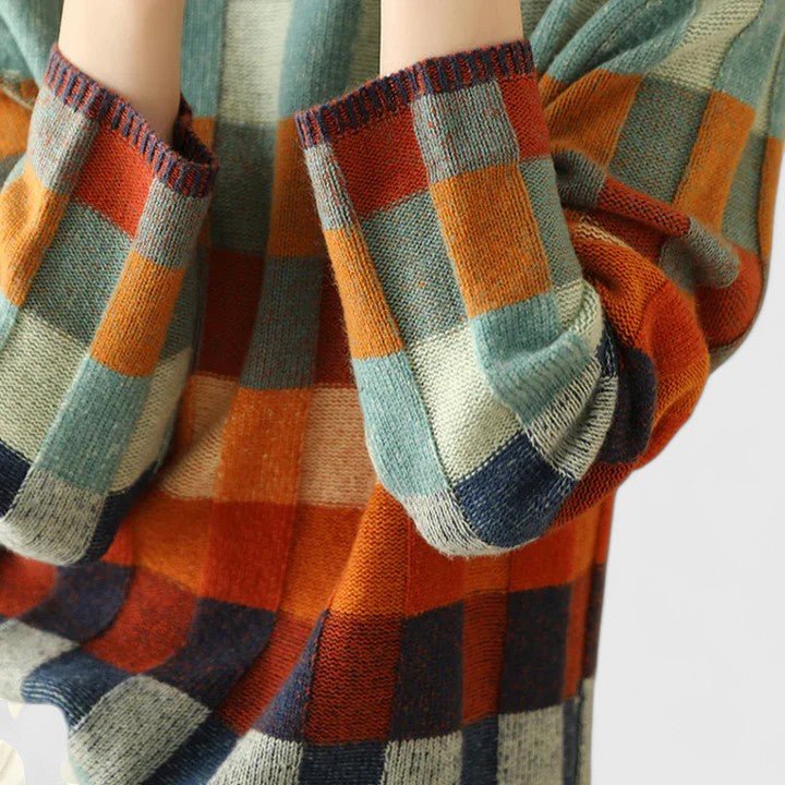 Women's Plaid Wool Roll Neck Jumper
