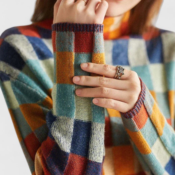 Women's Plaid Wool Roll Neck Jumper