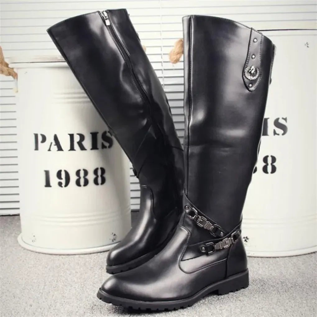 Men's Knee-High Faux Leather Riding Boots - Dark Gray