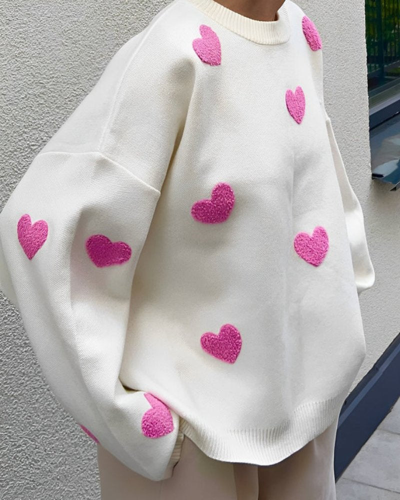 Women's Heart-Print Oversized Jumper