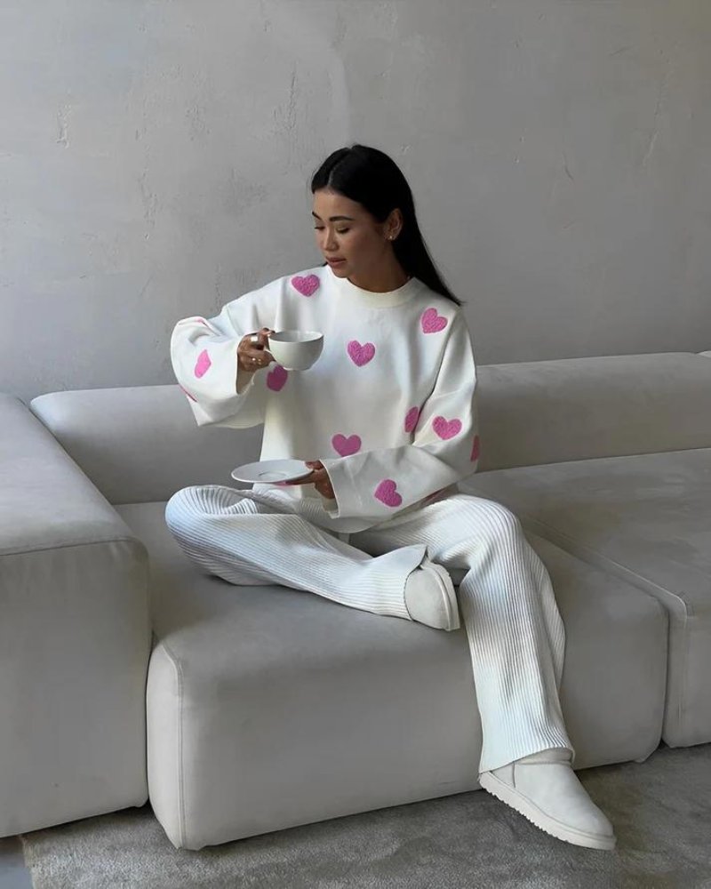 Women's Heart-Print Oversized Jumper