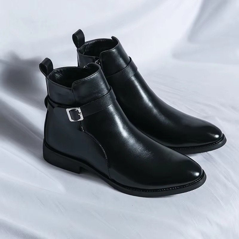 Men's Faux Leather Ankle Boots - Black