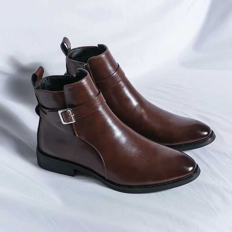 Men's Faux Leather Ankle Boots - Brown
