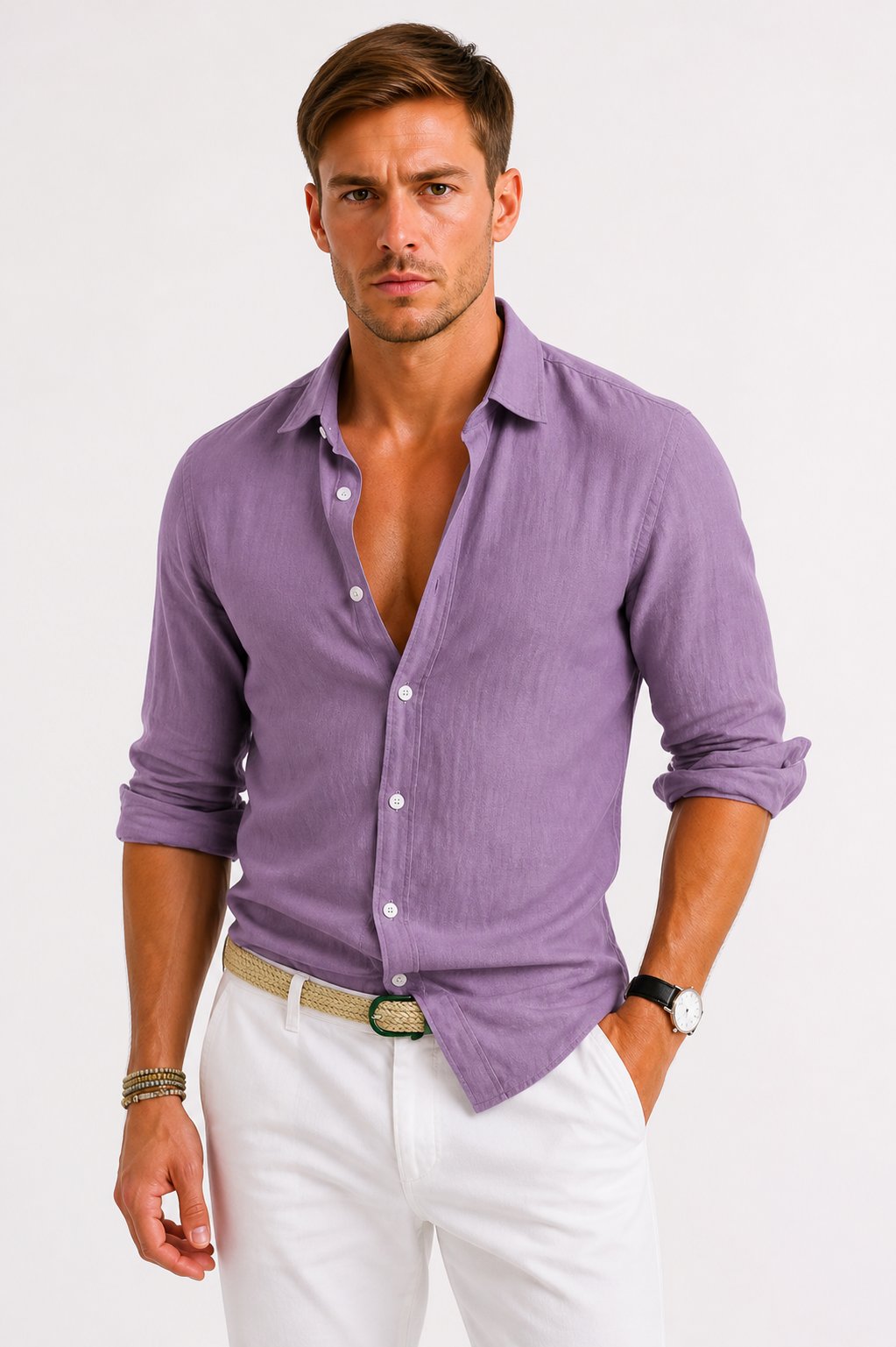 Men's Long Sleeve Slim Shirt - Purple