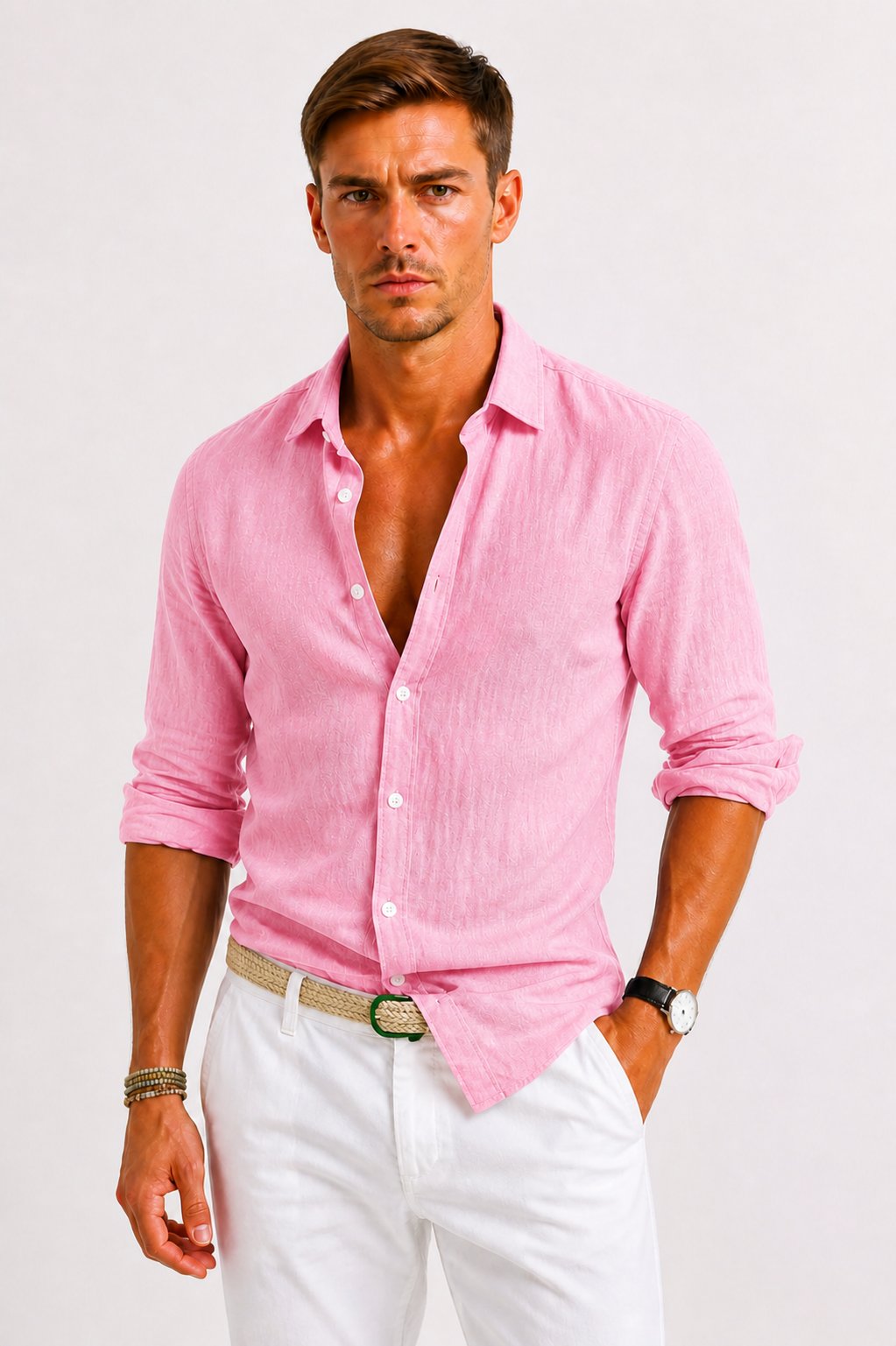 Men's Long Sleeve Slim Shirt - Rose
