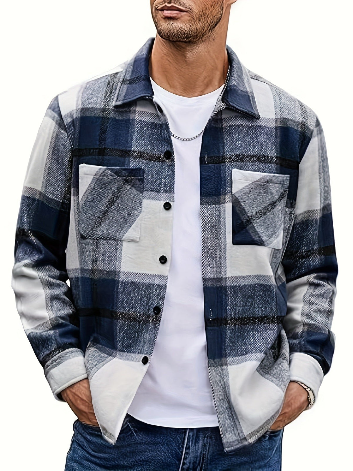 Men's Plaid Flannel Shirt Jacket - Black