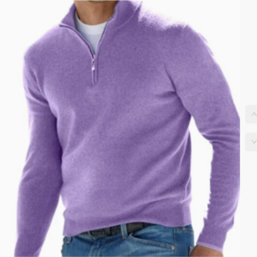 Men's Slim Quarter-Zip Jumper - Purple