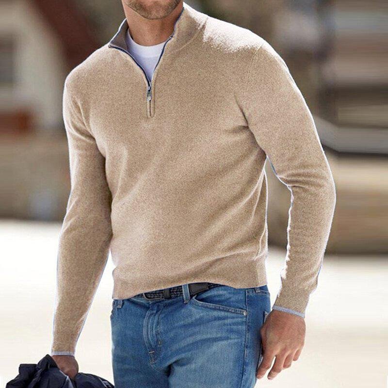 Men's Slim Quarter-Zip Jumper - Beige