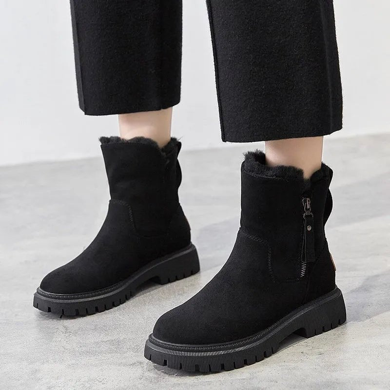 Women's Suede Snow Boots - Black