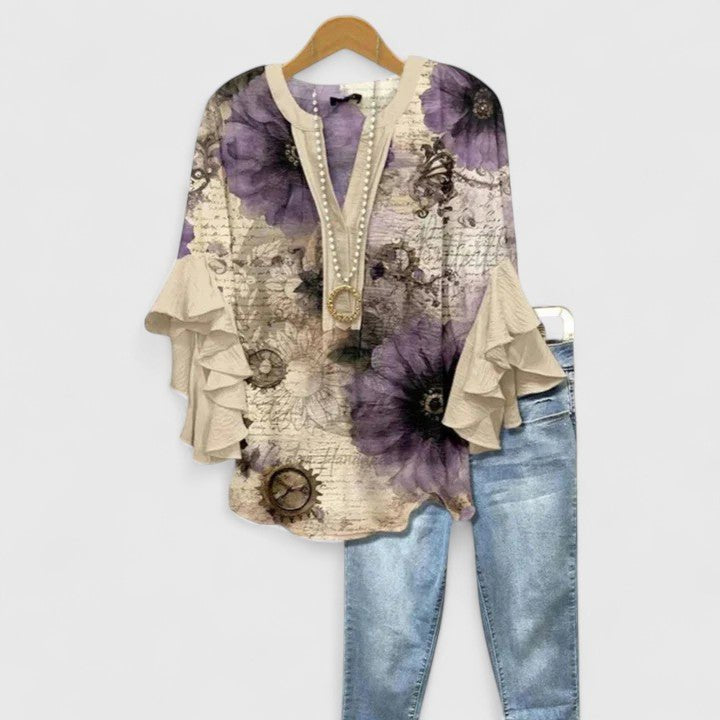 Women's Floral Blouse - Beige
