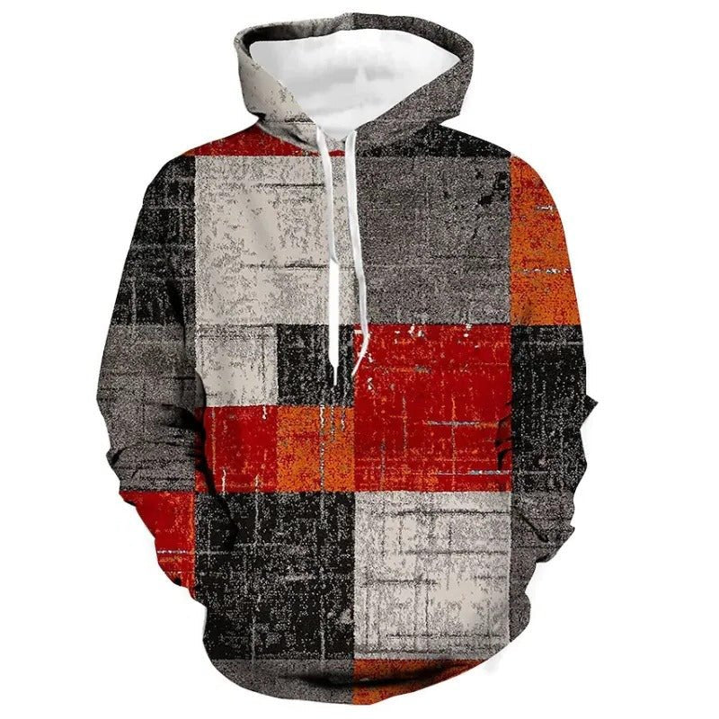 Men's Patchwork Hoodie - Red Plaid