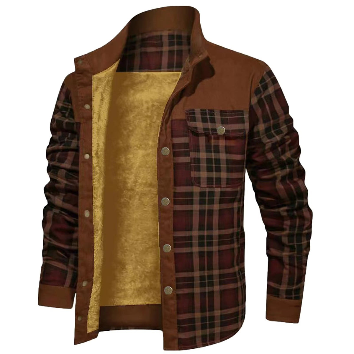 Men's Plaid Corduroy Shirt Jacket - Wine Red