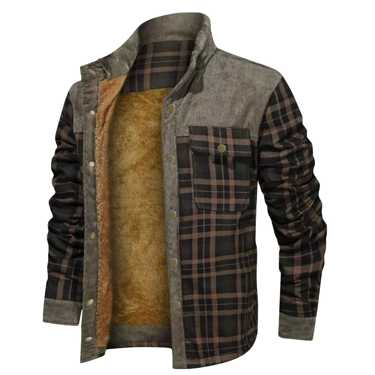 Men's Plaid Corduroy Shirt Jacket - Army Green
