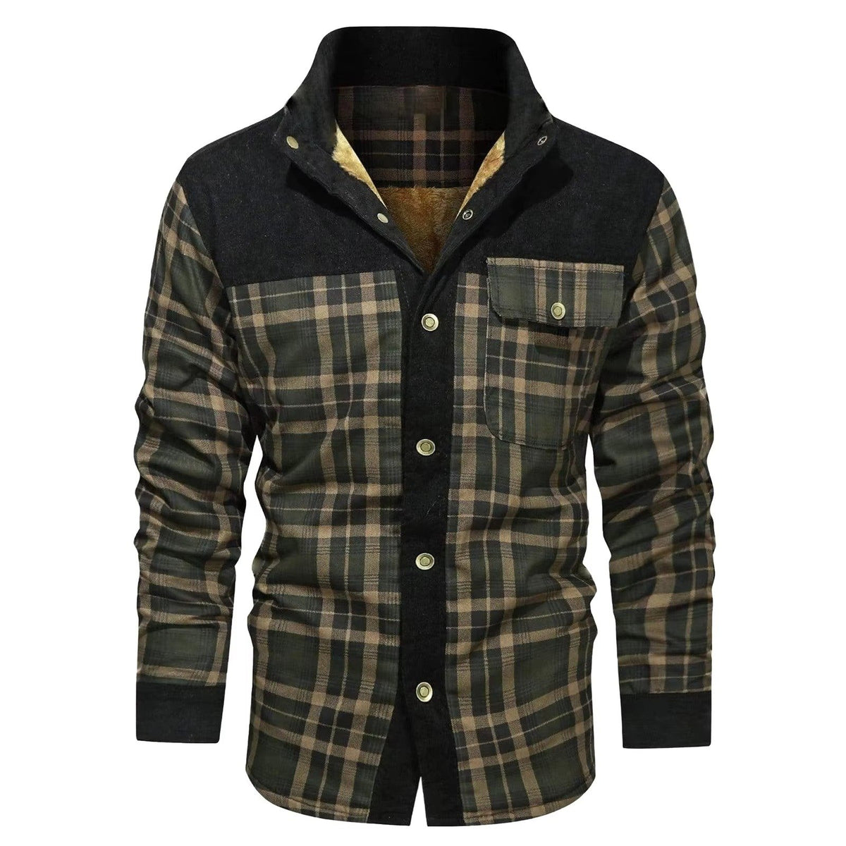 Men's Plaid Corduroy Shirt Jacket - Black