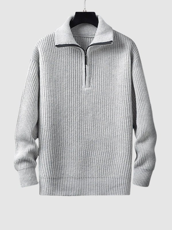 Men's Oversized Quarter-Zip Jumper - Light Gray