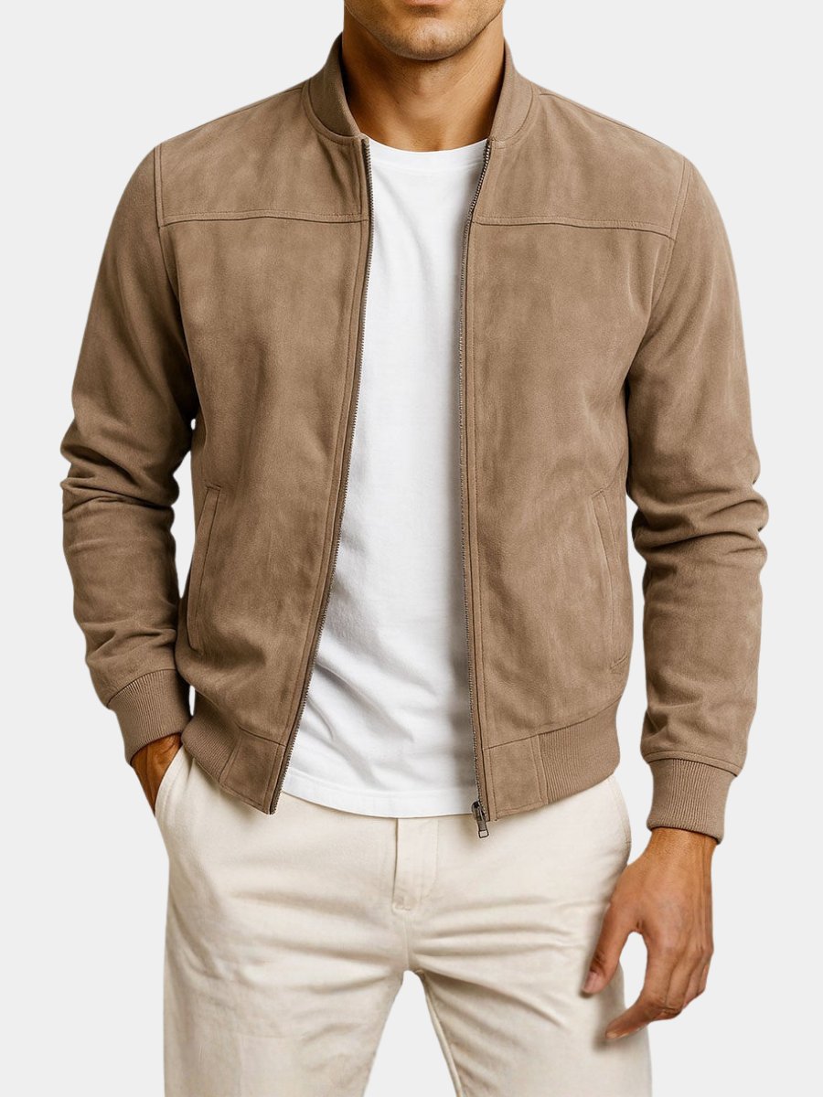Men's Suede Slim Fit Bomber Jacket