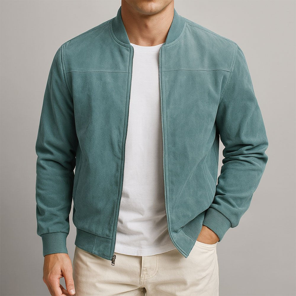 Men's Suede Slim Fit Bomber Jacket - Blue