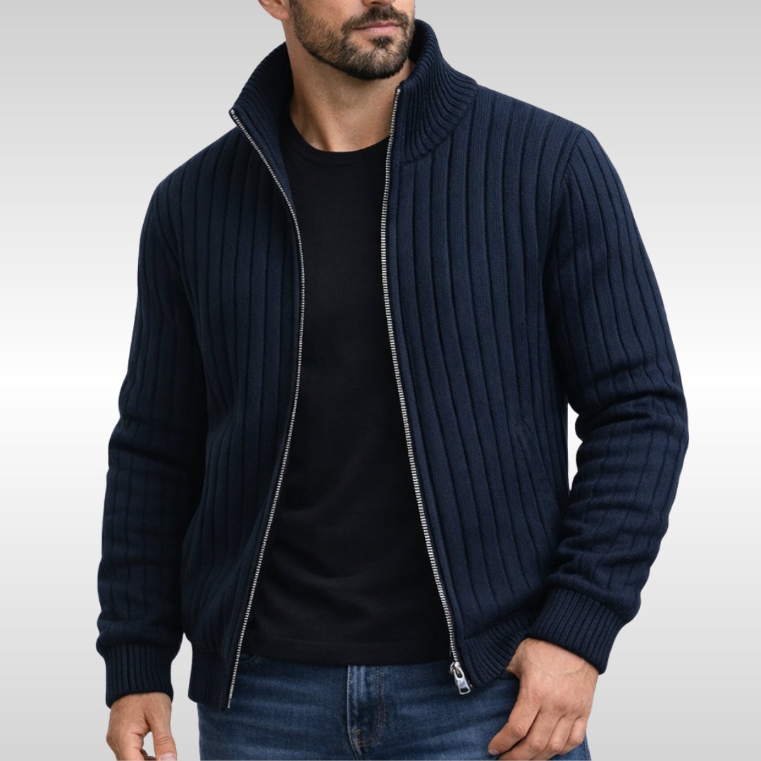 Men's Slim Ribbed Zip Cardigan - Navy Blue