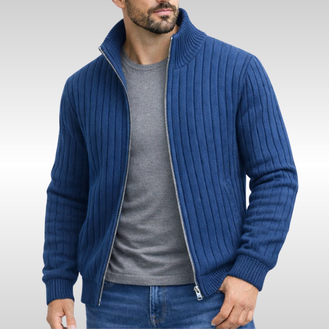 Men's Slim Ribbed Zip Cardigan - Blue