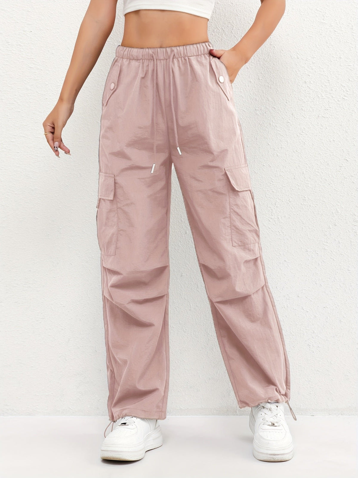 Women's Cargo Parachute Trousers - Pink
