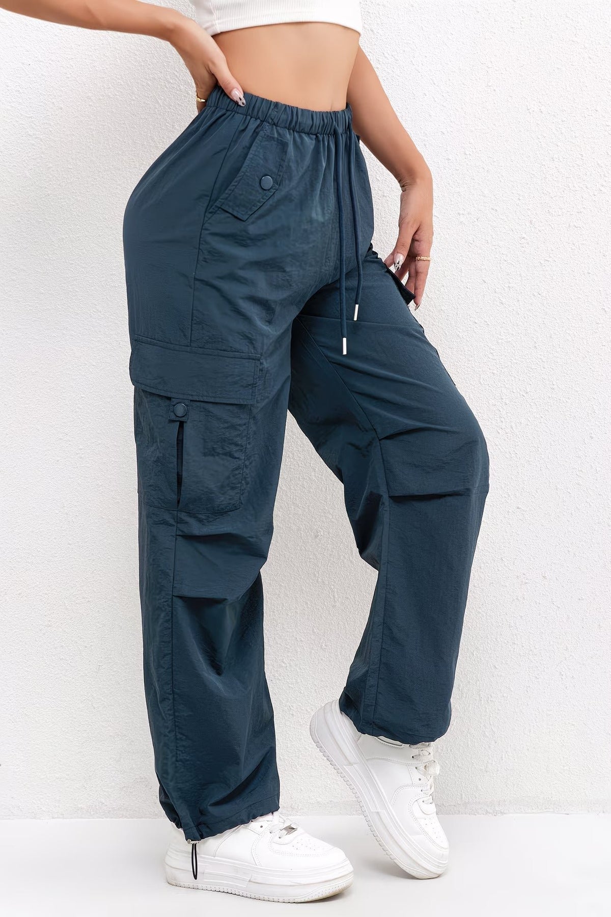 Women's Cargo Parachute Trousers - Blue