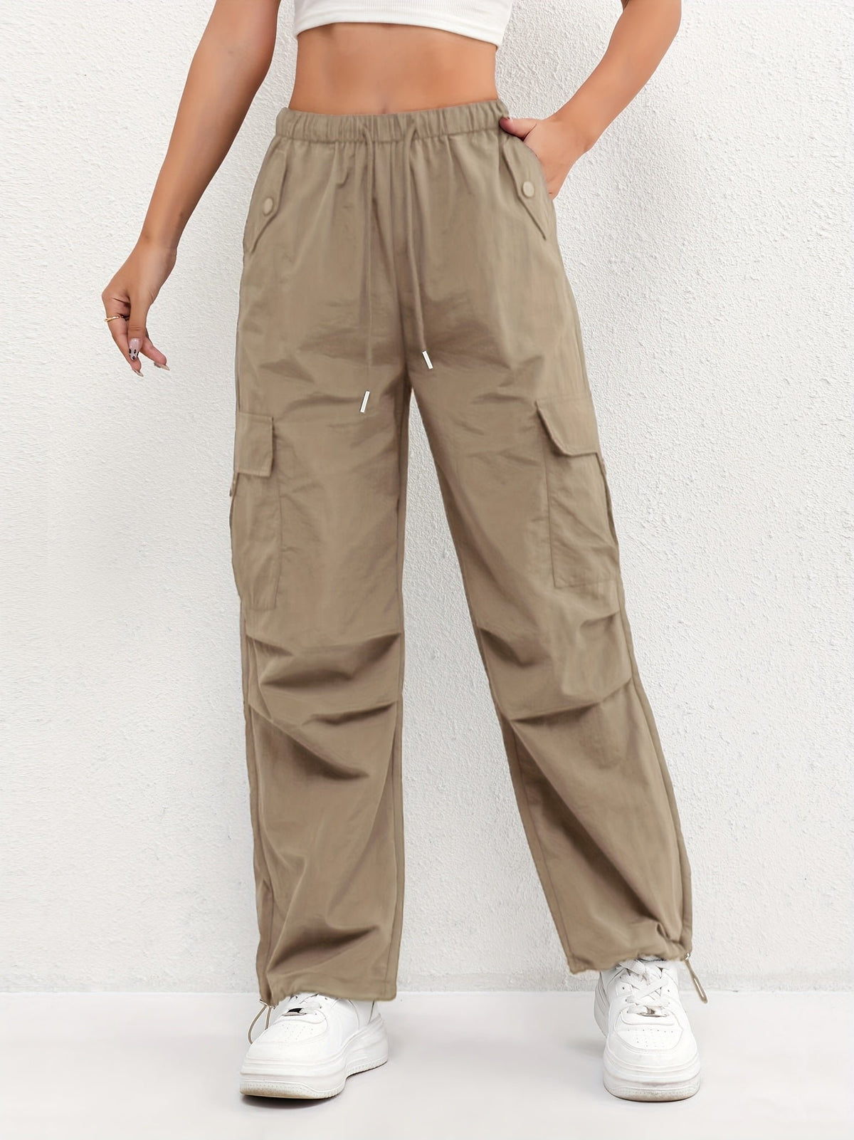 Women's Cargo Parachute Trousers - Brown