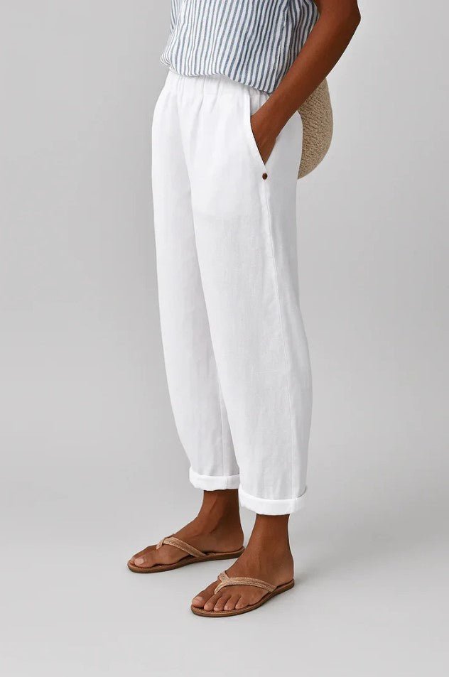 Women's Linen Cropped Trousers - White