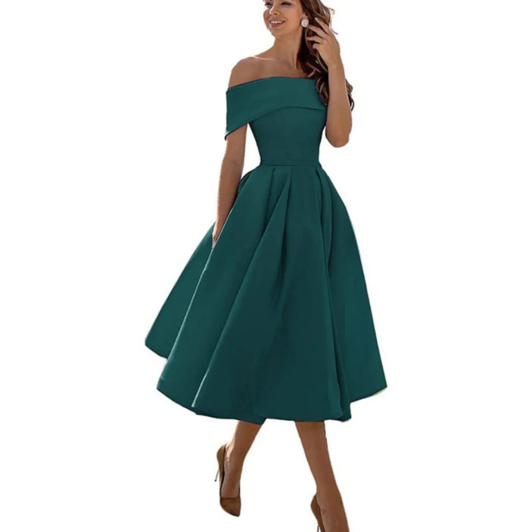 Women's Off-Shoulder Satin Midi Dress - Army Green