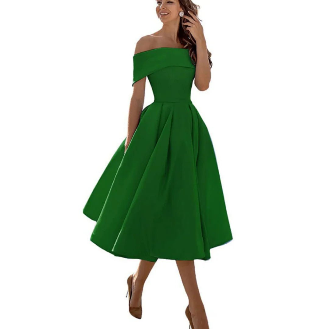 Women's Off-Shoulder Satin Midi Dress - Green