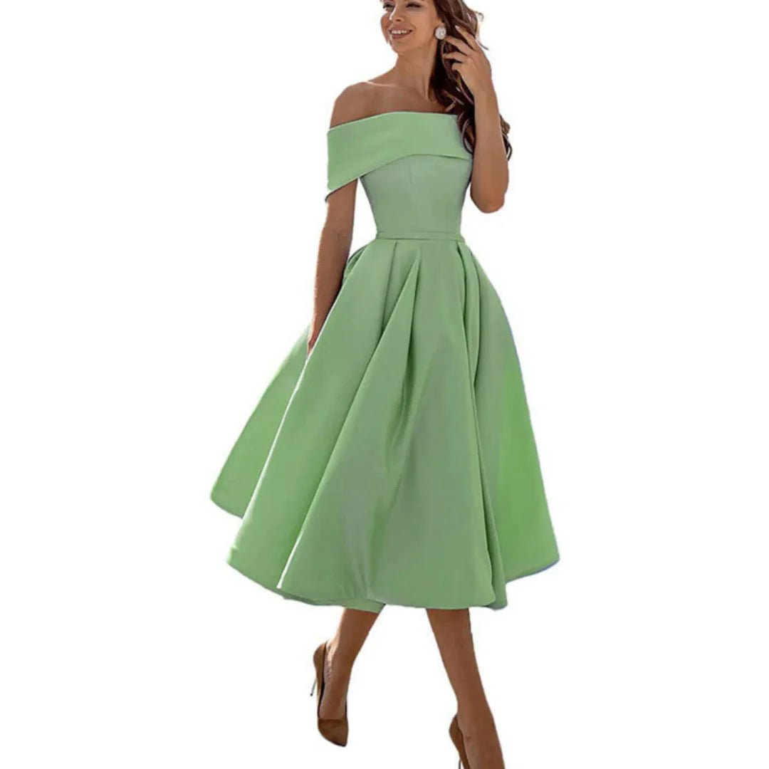 Women's Off-Shoulder Satin Midi Dress - Light Green