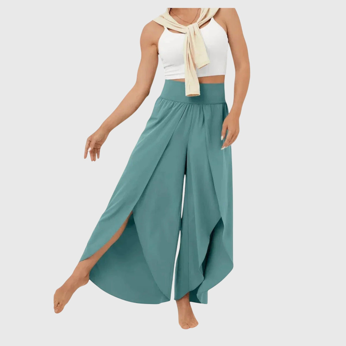 Women's High-Waisted Wide-Leg Tulip Trousers - Blue