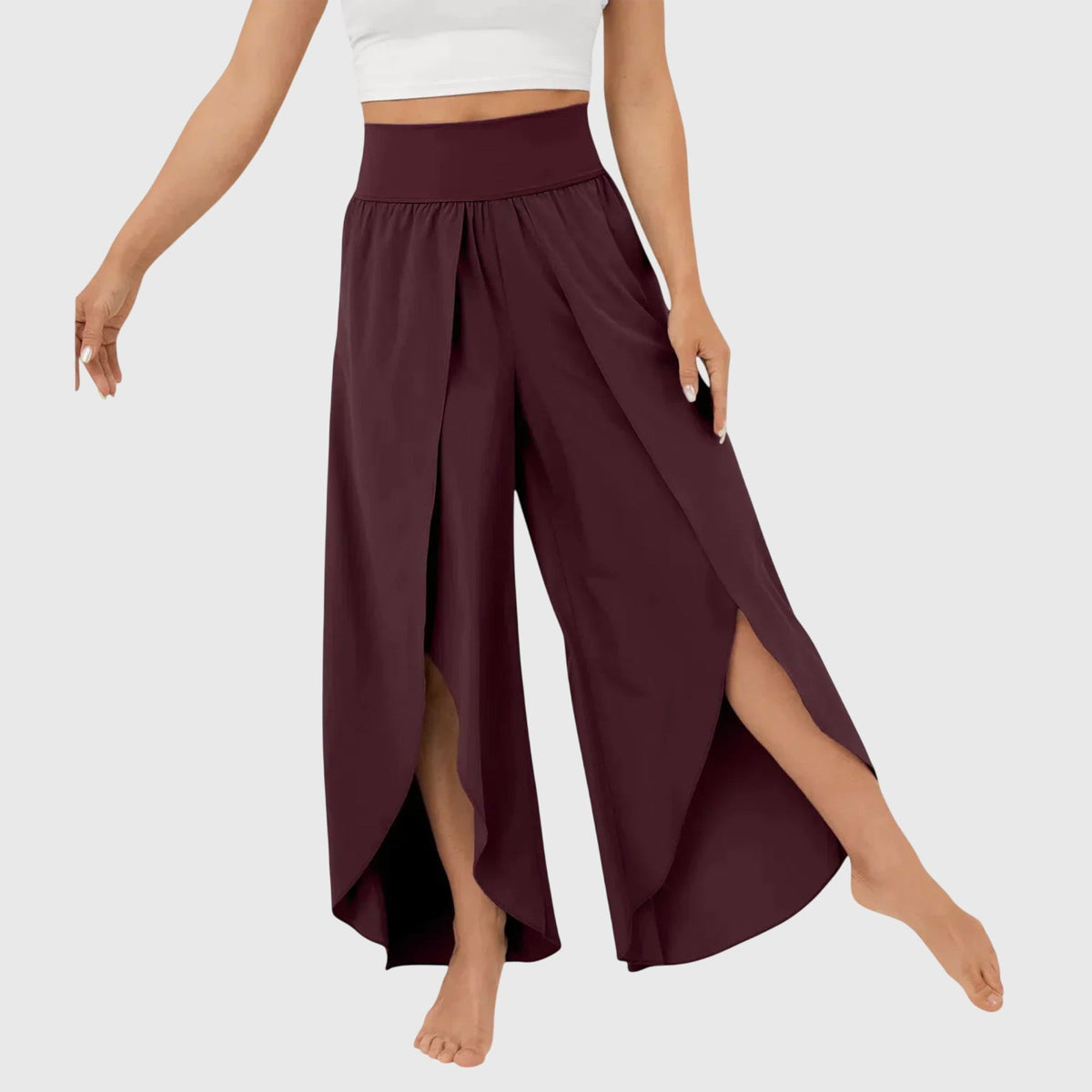 Women's High-Waisted Wide-Leg Tulip Trousers - Red